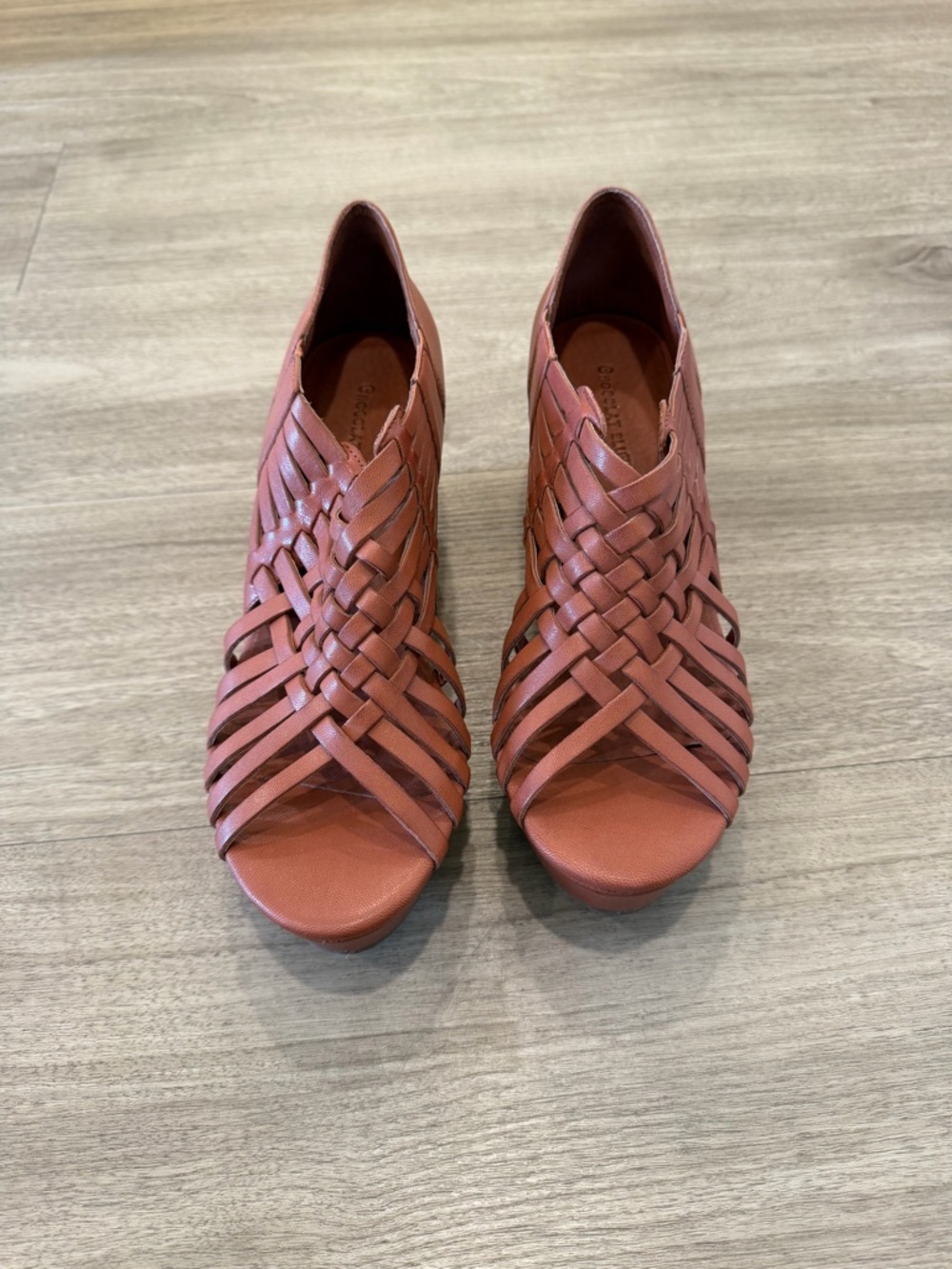 Woven Open-Toe Heeled Sandals in Terracotta